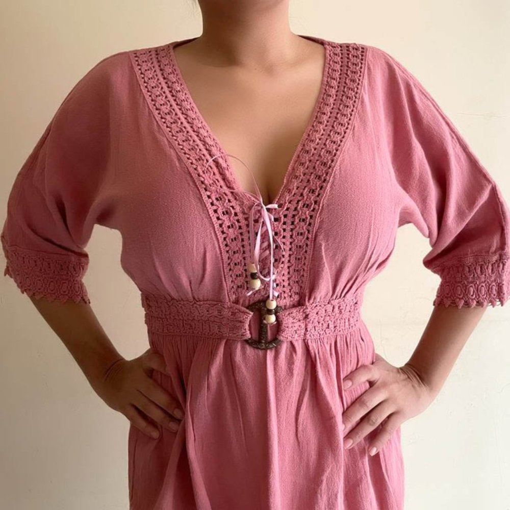 Women's Mini Dress Beachwear Casual Beach Robes Summer Dress Rose OS - Picture 7 of 11